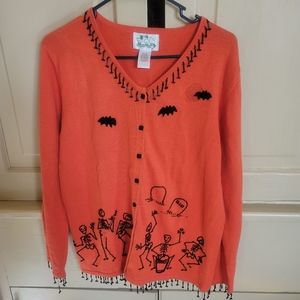 Vtg Halloween The Quacker Factory SKELETON beaded cardigan sweater